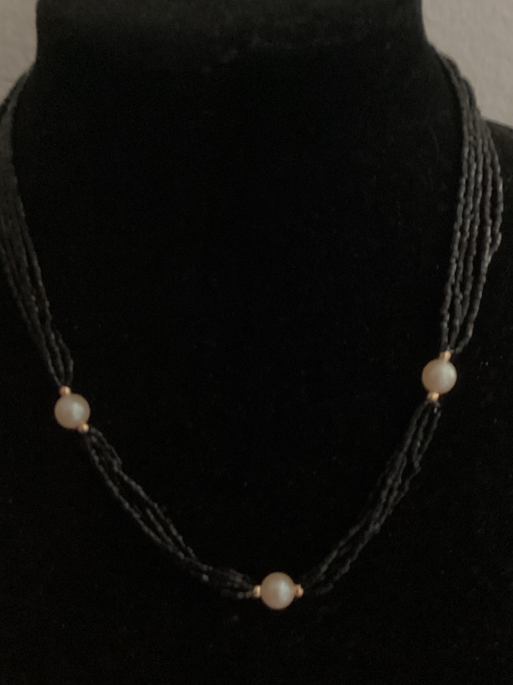 Black Multi-Strand Beaded Necklace with Pearl Accents